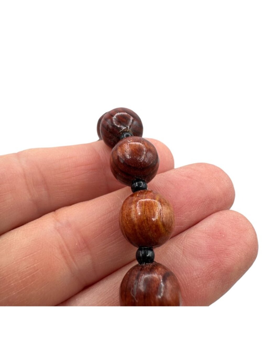 Vintage 1970s Wood Bead Necklace Bracelet Lot 7pcs BOHO Retro Natural - Picture 14 of 16